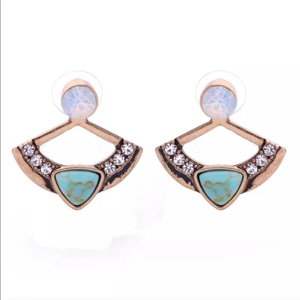 LAST 1! 2pair-in-1 Dbl-Sided Crystal Earrings Gold - Picture 3 of 4
